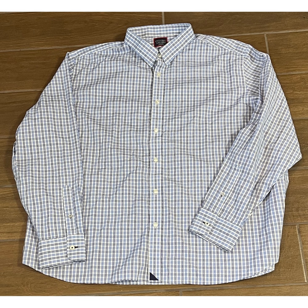UNTUCKit Durif-WF Mens 3XL Blue Plaid Relaxed Fit Wrinkle Free Cotton Shirt